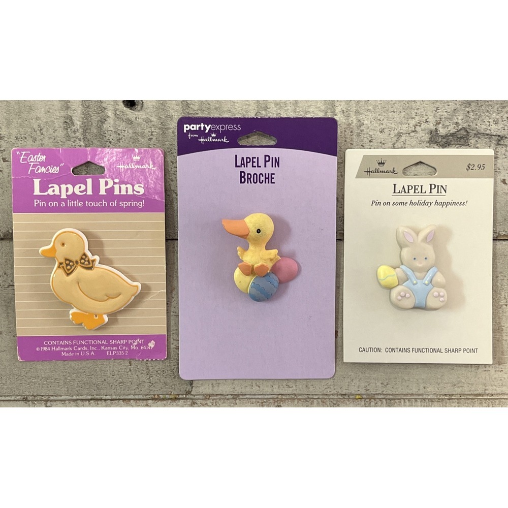 Hallmark 1980's Easter Lapel Pins, Easter Bunny, Duck  Vintage Collectible 3 Set
